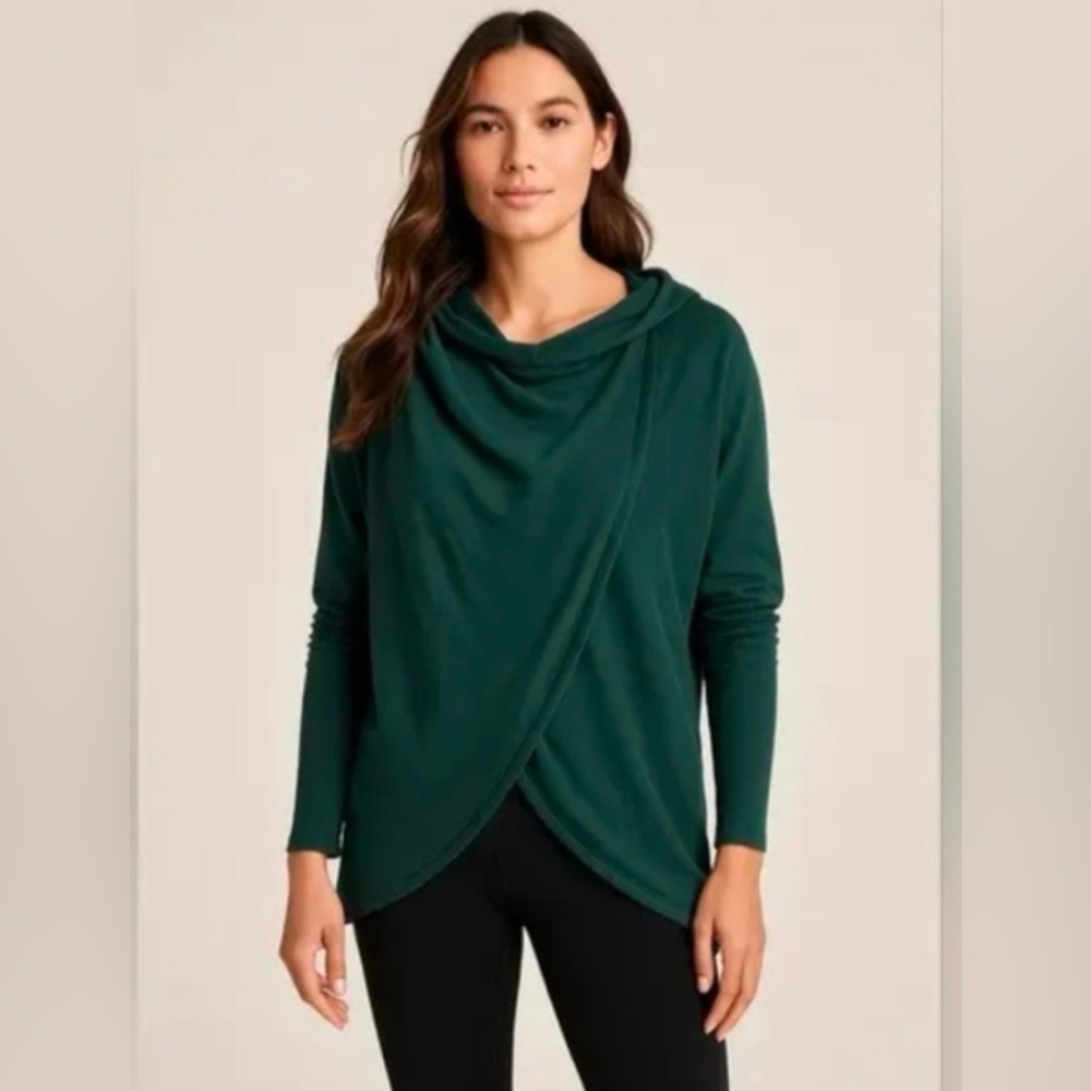 Athleta Purana Wrap Sweatshirt Thumb Hole Hoodie Emerald Green